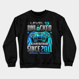 Level 13 Unlocked Awesome Since 2011 13th Birthday Gaming Crewneck Sweatshirt